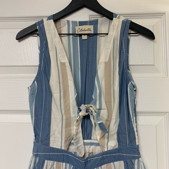 ANTHROPOLOGIE Cleobella Blue Ivory Striped Tassel Canela Wide Leg Jumpsuit Small - Picture 4 of 12